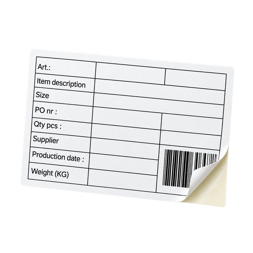 Barcode, Carton And Poly Sticker — Baly product photograph — illustrative scene