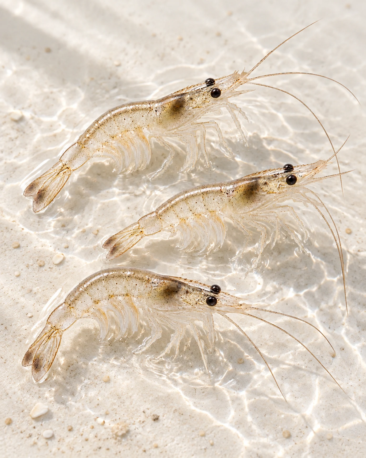 Translucent juvenile shrimp fry — illustrative scene